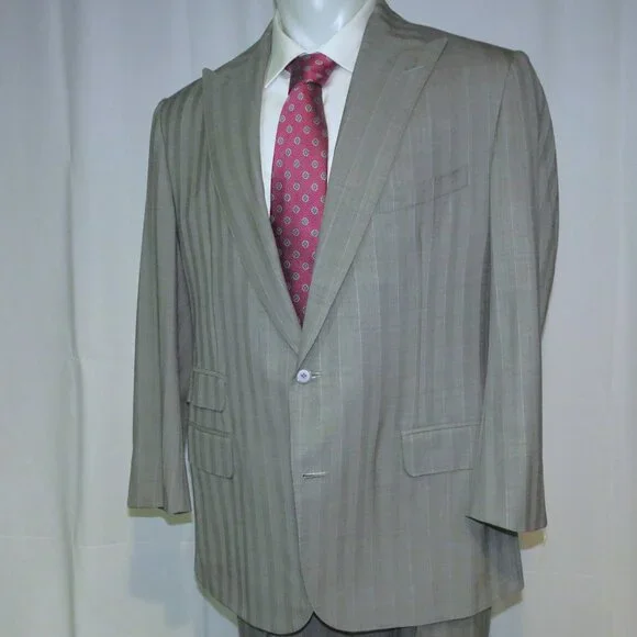 Alan Flusser Gray Stripe Bespoke Peak Lapel Two Button Suit 42R